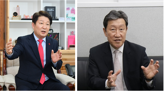 Daegu Mayor Kwon Young-jin (left) and Medi City Daegu Council Chairman Cha Soon-do confidently declared that the city's designation as a Medical Special Zone would be an opportunity for the Daegu medical tourism industry. It would take another leap forward from the stagnated position.