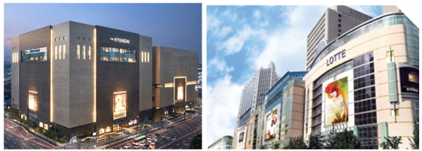 From left: Pangyo Hyundai Department Store, Lotte Department Store Bundang Branch