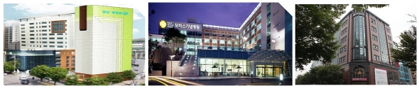 From left to right, the recognized Orthopedic General Hospital, Bobath Memorial Hospital, which excels in brain diseases and rehabilitation, and Philip Hospital, which premium comprehensive checkups and anti-aging healthcare are its strengths.