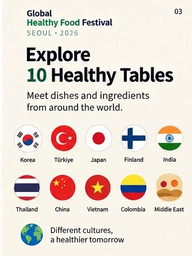 Explore 10 Healthy Tables: Korea, Türkiye, Japan, Finland, India, Thailand, China, Vietnam, Colombia and the Middle East